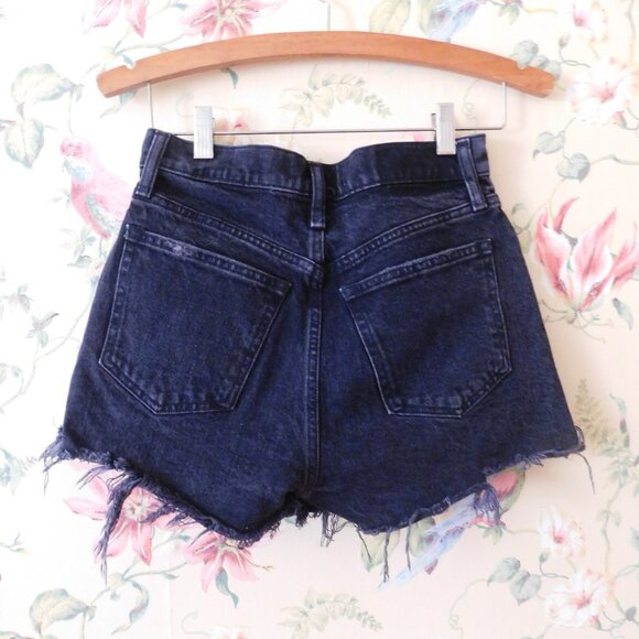 🦌 Abercrombie & Fitch High Rise The Mom Short Raw Hem Frayed Black Shorts - Picture 11 of 14